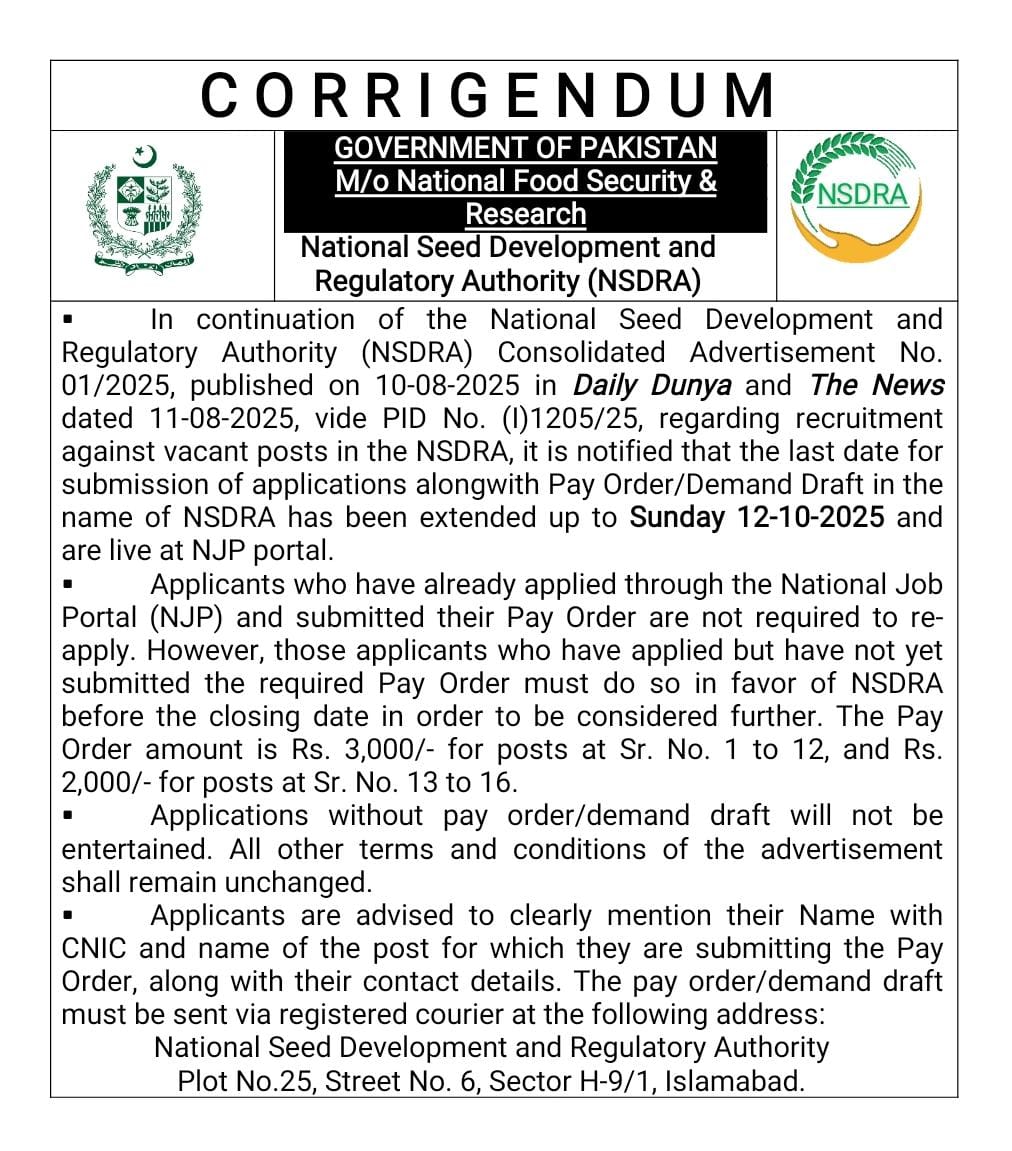 NSDRA Corrigendum